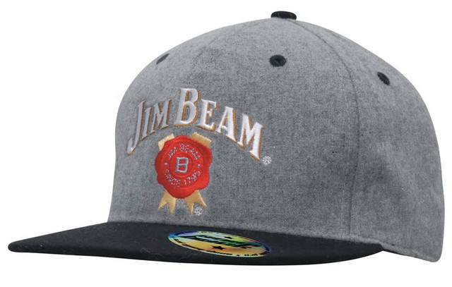 A grey marle flannel cap with a black brim and a logo on the front. It features snap back pro styling.
