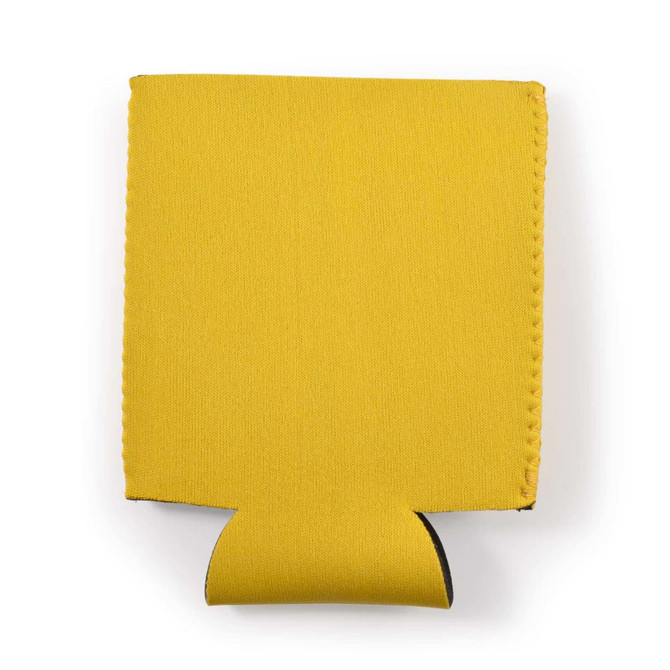A drink bottle cooler in a vibrant yellow color, designed to fit standard bottles.