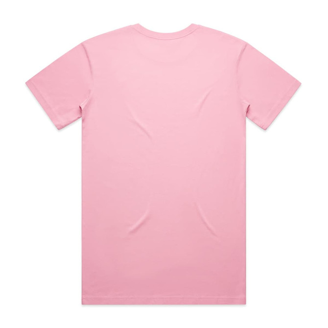 A pink T-shirt with a plain back design, featuring a logo or branding.