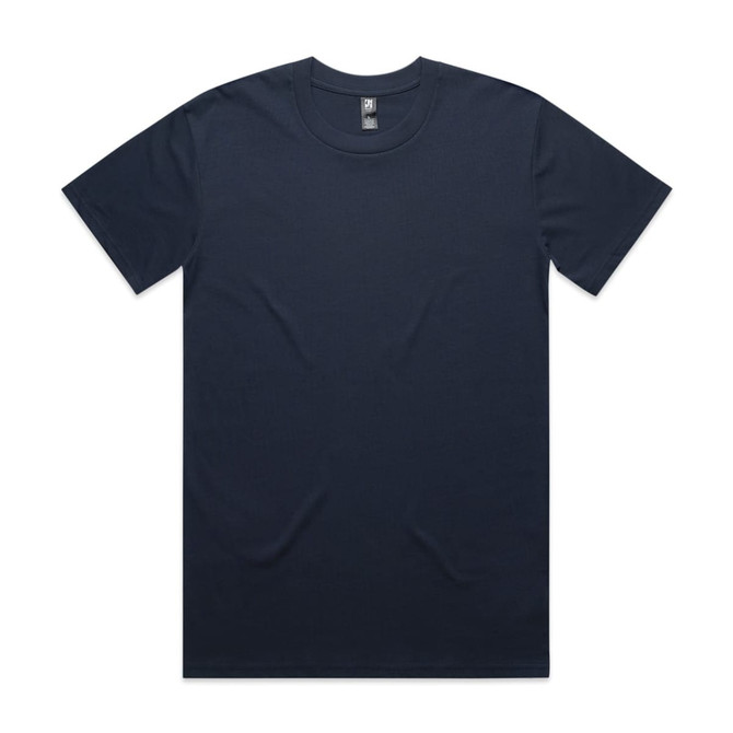 A navy blue Classic Tee featuring a crew neck design and short sleeves. It has a logo on the tag.