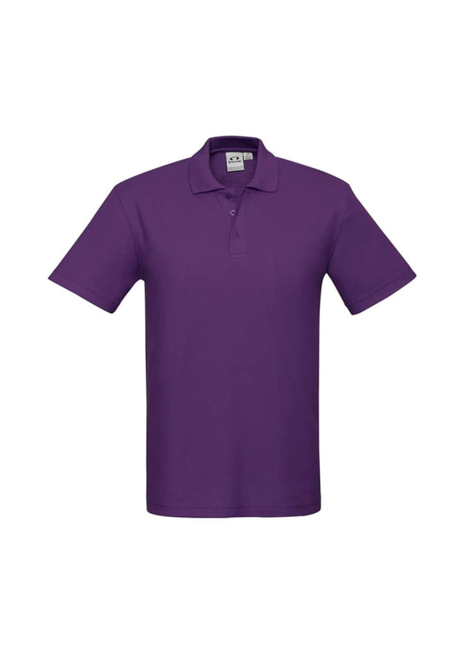 A purple polo shirt featuring a collar and short sleeves, with a logo on the left side.