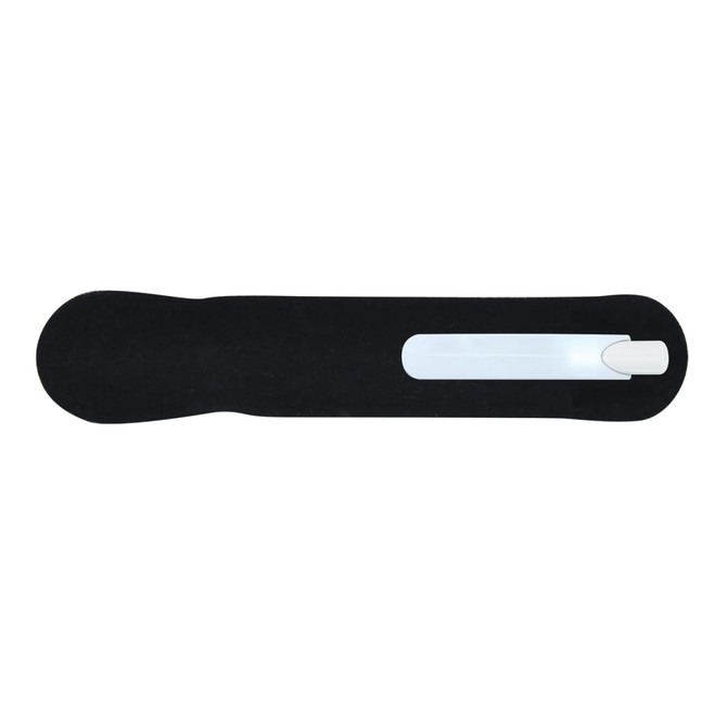 A Falcon Pen, designed with a sleek plastic body and a smooth writing tip, showcased on a black surface.