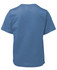 A blue children's t-shirt with a back view, featuring a simple design and short sleeves. It has a logo.