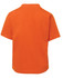 An orange children's t-shirt with short sleeves and a crew neck, featuring a logo on the back.