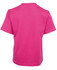 A pink kids t-shirt featuring short sleeves and a plain back. It includes a logo on the interior label.