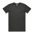 A plain black T-shirt with short sleeves and a round neckline, featuring a logo.