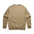 A tan-coloured sweater with a plain back and long sleeves, featuring a logo on the inner neck area.