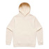 A cream-coloured hoodie featuring a front pocket and a hood. The hoodie includes a logo.