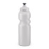 A drink bottle in a wavy design, featuring a white body and a black nozzle at the top. It includes a logo.
