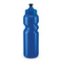 A drink bottle in a vibrant blue color with a textured grip and a black push-pull cap.