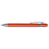 An orange metal pen with a sleek design, featuring a textured grip and silver accents.