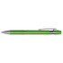 A metal pen in a vibrant green color with silver accents and a textured grip.