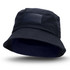 A navy bucket hat with a patch area, featuring a wide brim and a relaxed fit.