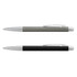 A set of two metal pens in grey and black, each featuring a silver clip and accents.