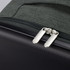 A small, green wheeled suitcase featuring a textured exterior and silver zipper pulls.