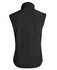 A black softshell vest with a high collar and no sleeves, featuring a stylish design and a logo.
