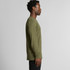 A long-sleeve tee in olive green displayed on a model, featuring a simple design and a visible logo.