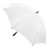 A white umbrella with a black handle and fittings, featuring a simple design and no additional patterns.