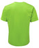 A bright green T-shirt featuring a branding logo, shown from the back view.