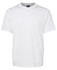 A plain white T-shirt featuring a crew neck and short sleeves, with a logo on the label.