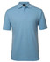A light blue polo shirt featuring a collar and three buttons, with a logo on the chest.
