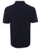 A navy polo shirt with a classic collar and short sleeves, featuring a logo. Back view displayed.