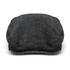 A grey herringbone-patterned flat cap with a rounded top and a small visor. Features a logo on the side.