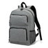 A grey backpack with multiple compartments, including a mesh side pocket and a logo.