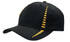 A black cap featuring yellow check pattern detailing and a curved brim. It includes a logo on the side.