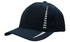 A navy blue cap featuring a unique design on the front and a logo on the side.