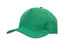 A green breathable poly twill cap with a curved brim and a logo on the front.