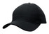 A black cotton twill cap with a curved peak and an adjustable strap at the back. It features a logo.