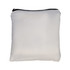A white drawstring backpack with a black zipper at the top and a simple design. It features a logo.