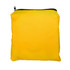A yellow drawstring backpack with a black zipper and a simple design, featuring a logo.