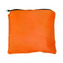 An orange drawstring backpack with a zippered closure.