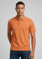 An orange polo shirt for men displayed on a model, featuring a collar and short sleeves. It has a logo.