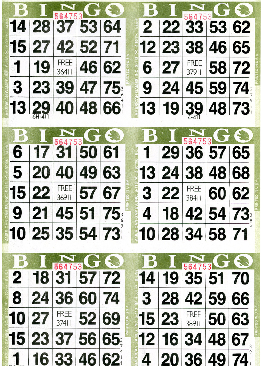 American Games Bingo Paper Game Cards - 6 cards - Olive - 500 sheets ...