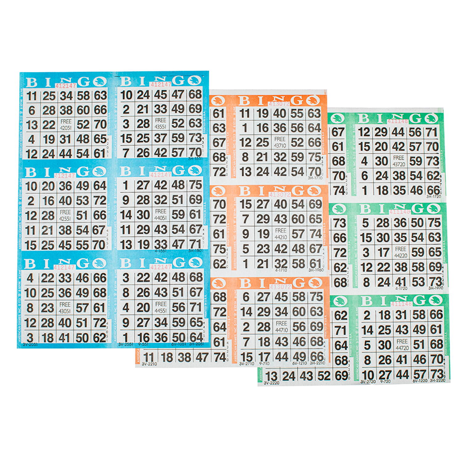 American Games Bingo Paper Game Cards - 6 cards - 3 sheets - 100 books per pack - 3 Colors, Made in USA american-games-bingo-paper-game-cards-6-cards-3-sheets-100-books-per-pack-3-colors-made-in-usa