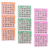 American Games Bingo Paper Game Cards - 3 cards - 3 sheets - Orange, Green, Purple Tints - 100 books per pack - 3 Colors, Made in USA