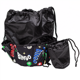 Bingo Bag and Coin Purse Set - Space Print Design - Adjustable Shoulder Strap -  Cotton and Nylon - Black