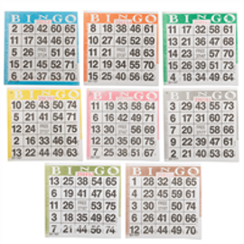 American Games Bingo Paper Game Cards - 1 card - 8 sheets - 100 books per pack - 8 Colors, Made in USA