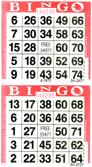 American Games Bingo Paper Game Cards - 2 cards - Red - 750 sheets 