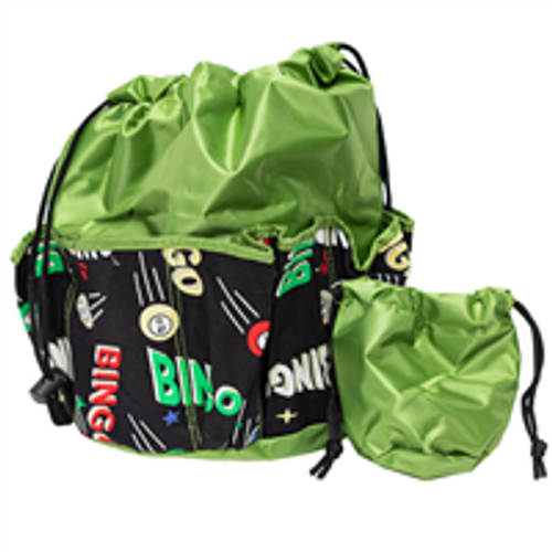 Bingo Bag and Coin Purse Set - Space Print Design - Adjustable Shoulder Strap -  Cotton and Nylon - Green
