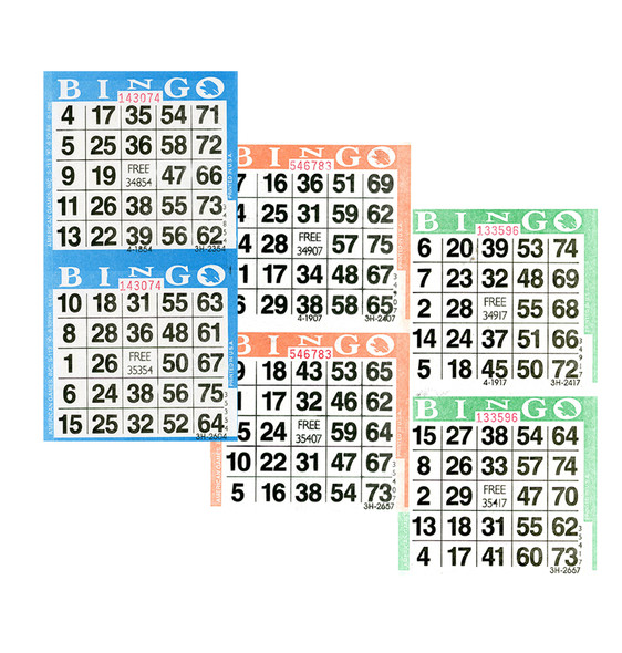 American Games Bingo Paper Game Cards - 2 cards - 3 sheets - 250 books per pack - 3 Colors, Made in USA