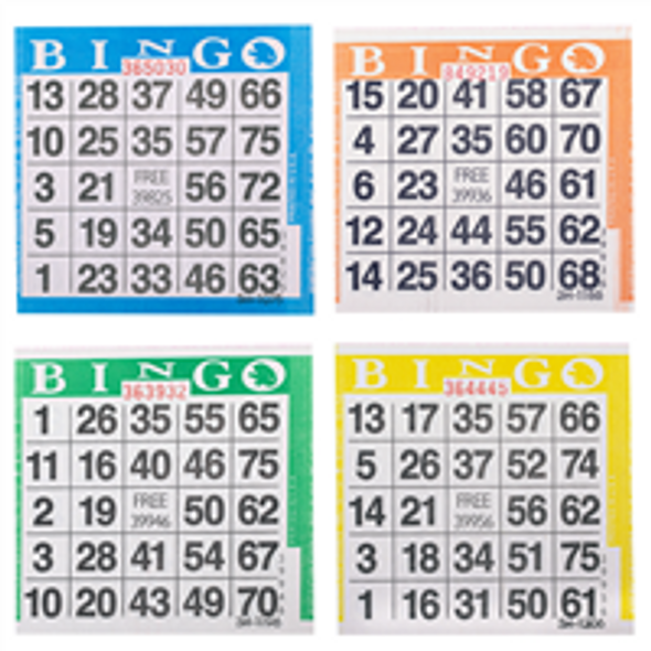 American Games Bingo Paper Game Cards - 1 card - 4 sheets - 100 books per pack - 4 Colors, Made in USA