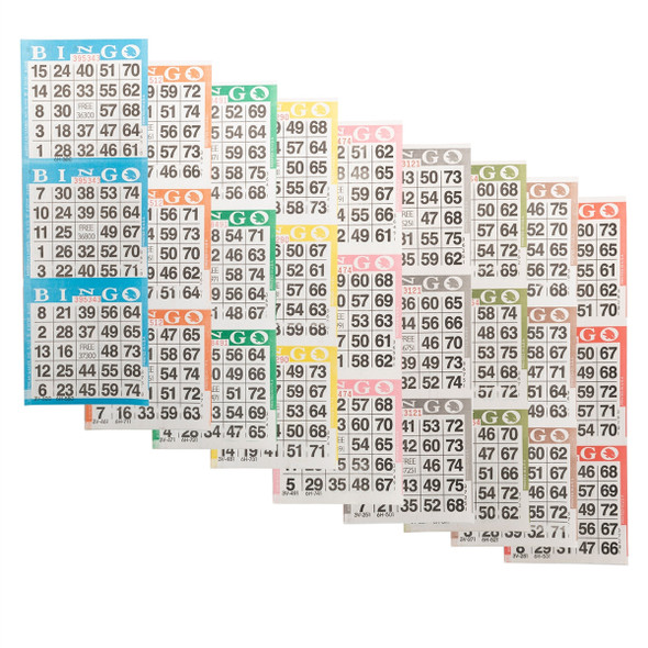 American Games Bingo Paper Game Cards - 3 cards - 9 sheets - 100 books per pack - 9 Colors, Made in USA