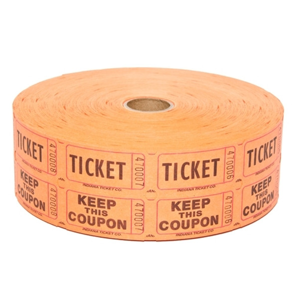 Indiana Ticket - Orange Double Roll Raffle Tickets - 2,000 Sequentially Numbered 2 Part Tickets, 50/50 Raffle Tickets, Tickets for Drawings, Events, Carnivals, Door Prizes, Drinks, and More