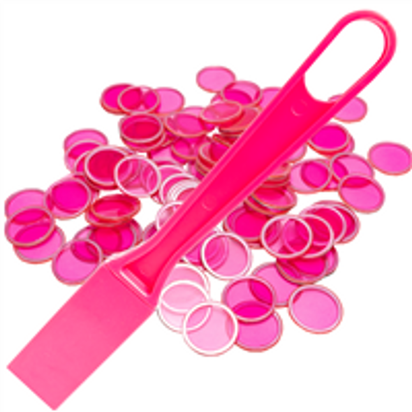 Magnetic Bingo Wand with 100 Bingo Chips Set - Pink