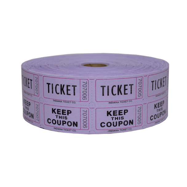 Indiana Ticket - Lilac Double Roll Raffle Tickets - 2,000 Sequentially Numbered 2 Part Tickets, 50/50 Raffle Tickets, Tickets for Drawings, Events, Carnivals, Door Prizes, Drinks, and More