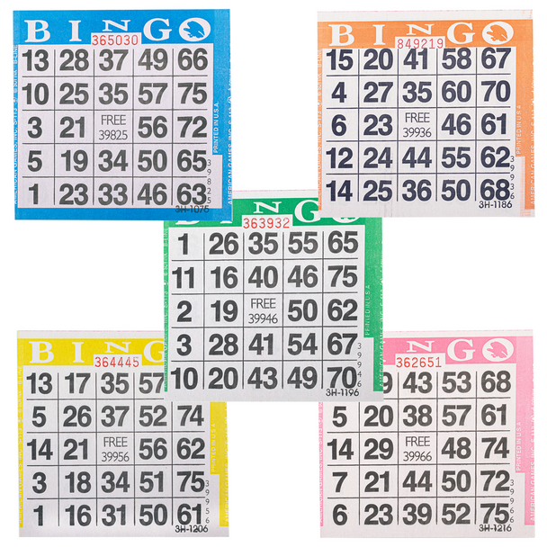 American Games Bingo Paper Game Cards - 1 card - 5 sheets - 100 books per pack - 5 Colors, Made in USA